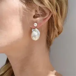 Aimgal fine jewelry 14-15mm natural baroque pearls earrings double-sided design S925 Ear pin