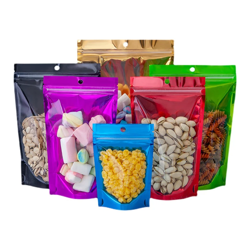 food grade custom resealable water proof stand up pouch candy packaging mylar bags with clear window