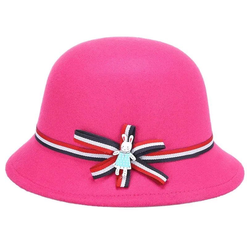 High quality felt fedora wide brim kids children animal cute bowler woollen hat