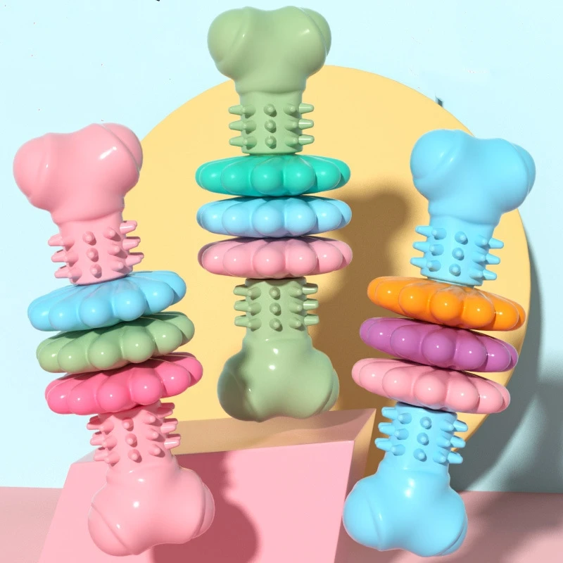 Amazon Hot Sell Durable Rubber Bone Shape Flower Dog Chew Toys Molar Teeth Cleaning Toys for Large Medium Dog