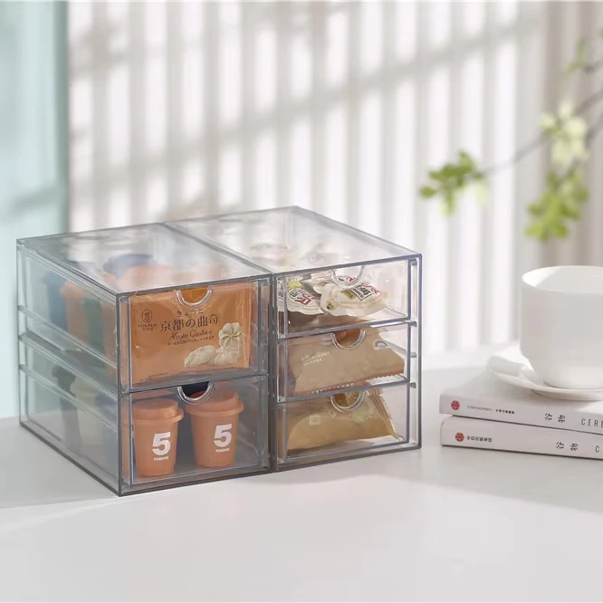 2 Tier Drawers Transparent Storage Organizer Office Custom Clear Acrylic Desk Drawer Organizer  Storage Organizer With Drawers