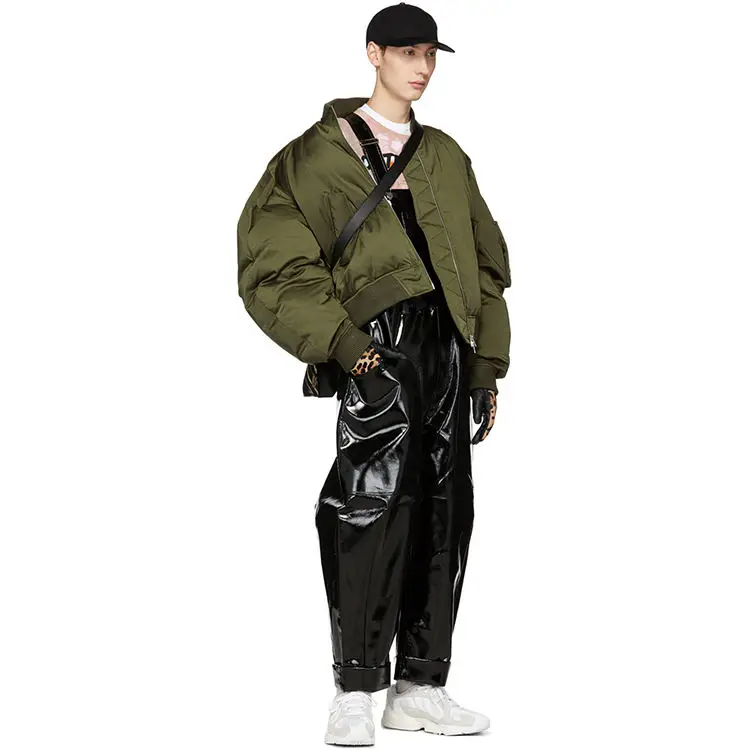 Wholesale olive green men plus size bomber jacket coat Down Filled cropped plain bomber jacket men green bomber jacket