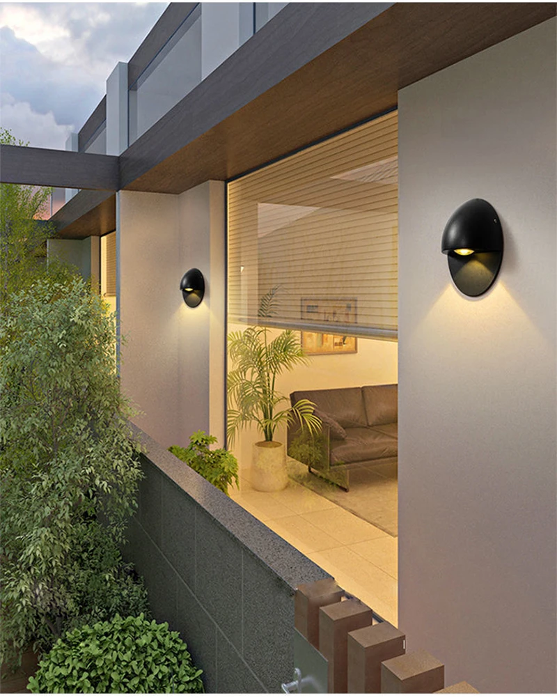 1W Egg-shape Modern Solid-colour Warm White Wall Lamp Metal Up and Down Waterproof Outdoor Lights for House Porch Garage