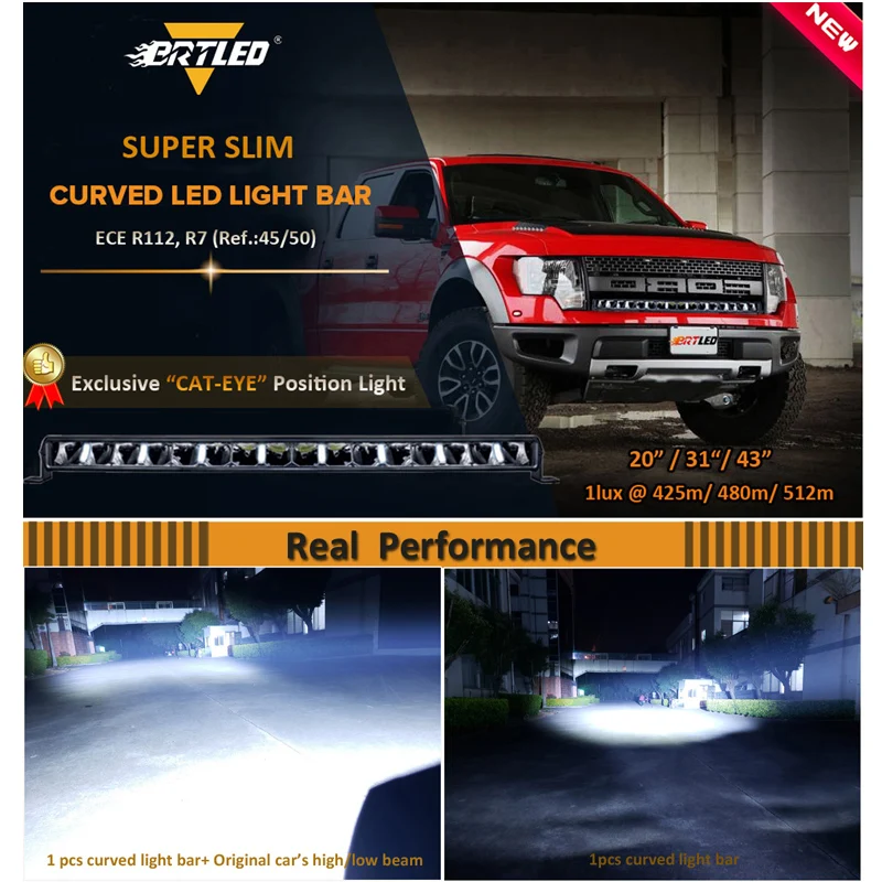 R112 auxiliary 12v 24v waterproof bright LED curved light bar with vertical parking light 100w off road led light bars