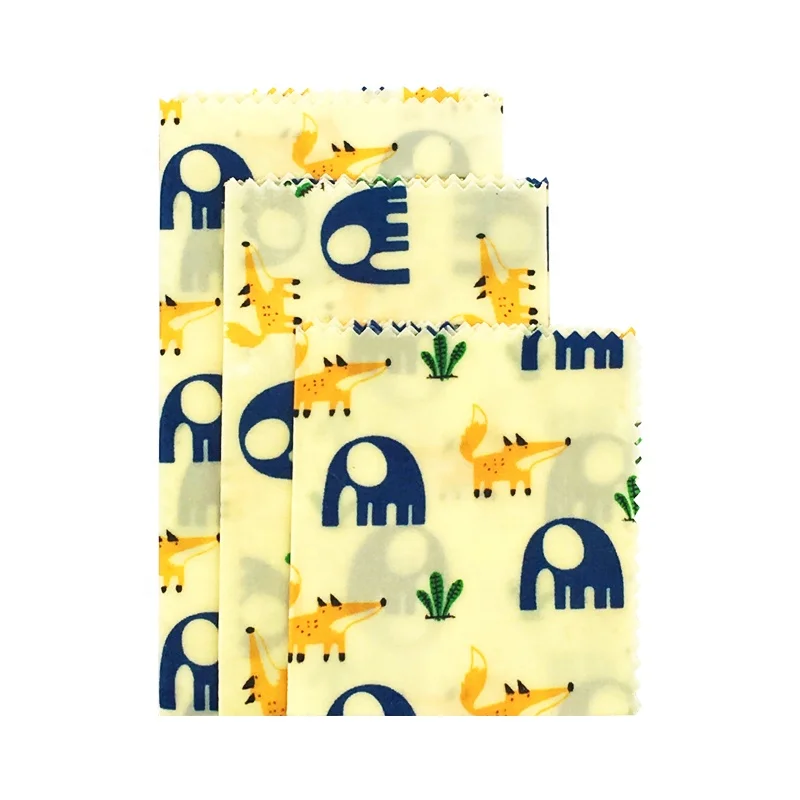 Natural Non Toxic Beeswax Wraps Food Wraps Eco friendly Elephant Pattern Packaging