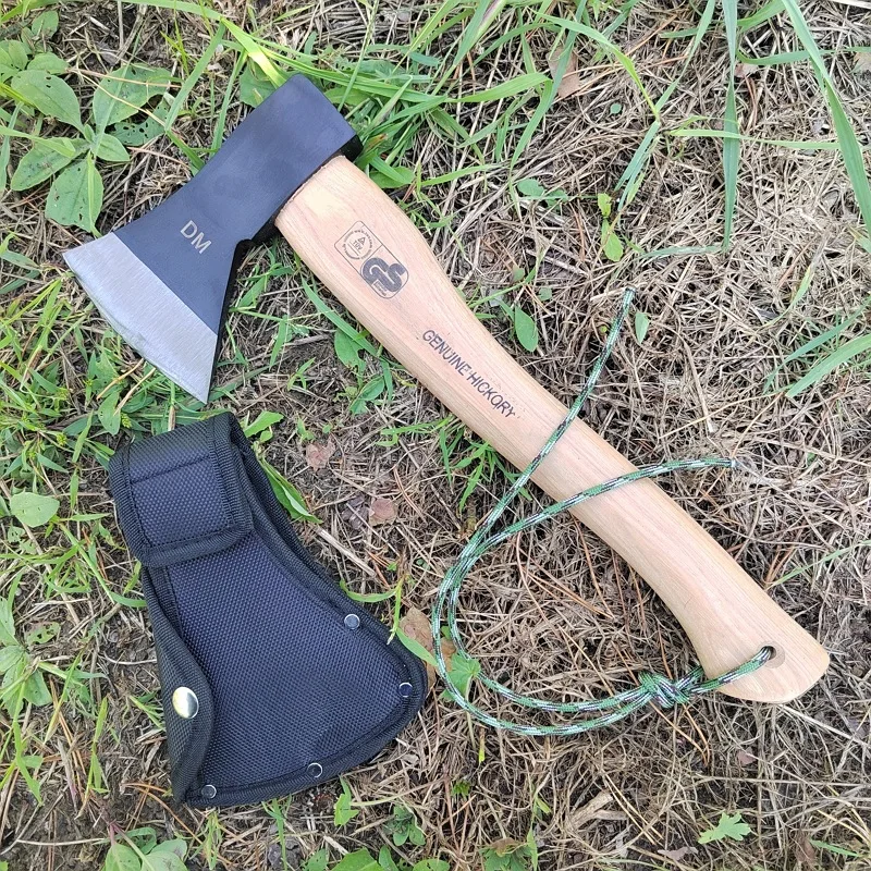 Bleached wooden handle camping survival wood axe hatchet