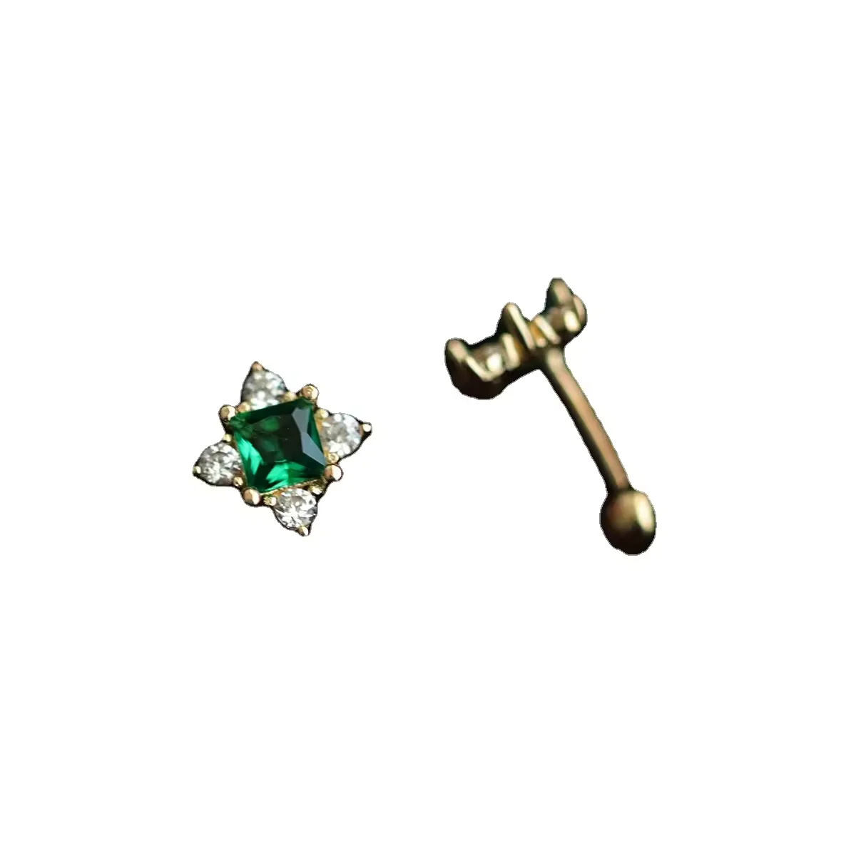 KREH21 Enriched~s925 Silver 14K Gold Emerald Zircon Exquisite Pure Silver Screw Ear Plug Ear Screw Sleep No Remove Mini