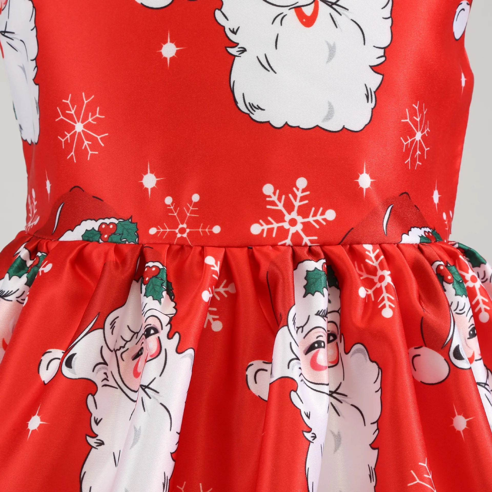 Hot Selling Vintage Dress Girls O-Neck Sleeveless Christmas Santa Claus Print Dresses Costumes For Girls