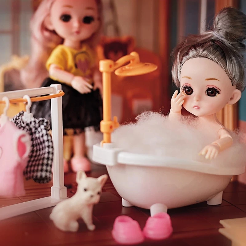 Princess DIY Big Villa Doll House Plastic Play Castle Doll houses Furniture Kit With Figures Assembled Toys for Girls Children