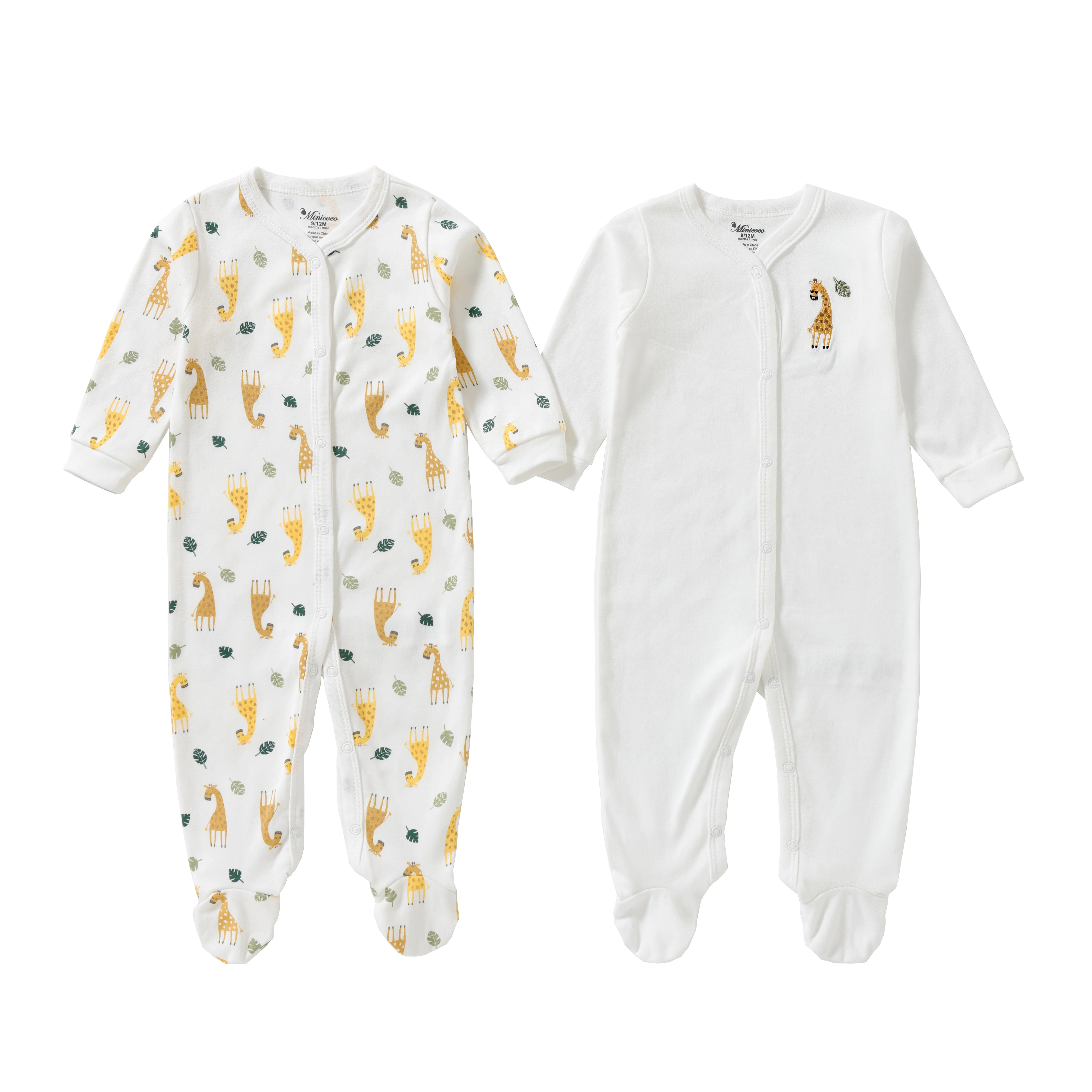 0-24 Months 100% Cotton Infant Toddlers Pajamas Animals Printed Long Sleeve Baby Rompers