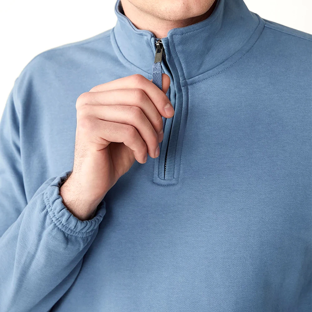 100% Cotton Long Sleeve Men Blank Sweater Half Zip Cotton Street Funnel Neck Boys Autumn Comfy Sweatshirt