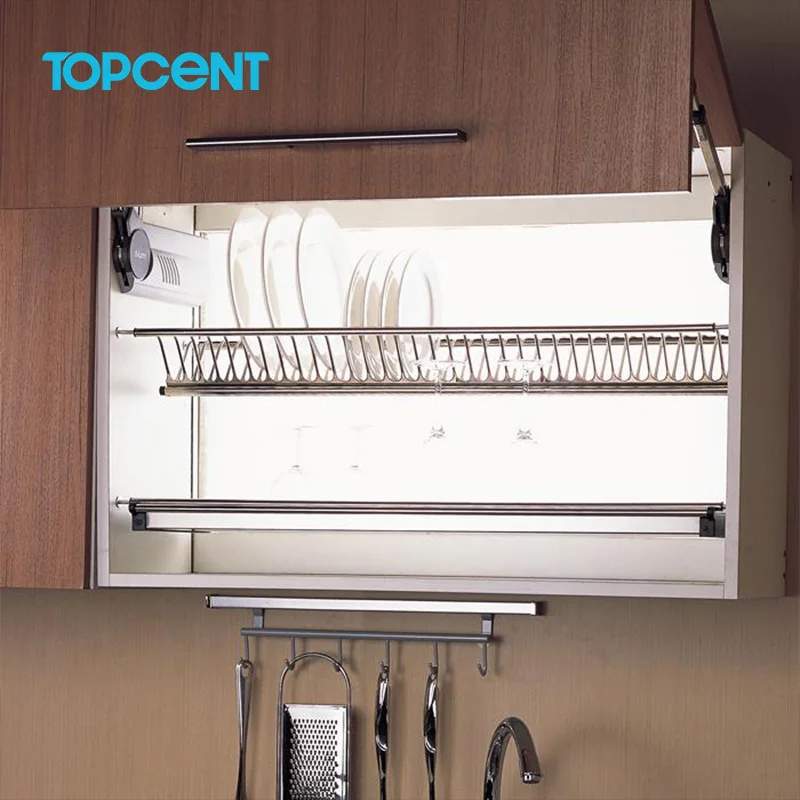 TOPCENT Factory Price Kitchen Storage Wall Mounted Stainless Dish Rack Cabinet Dish Drainer