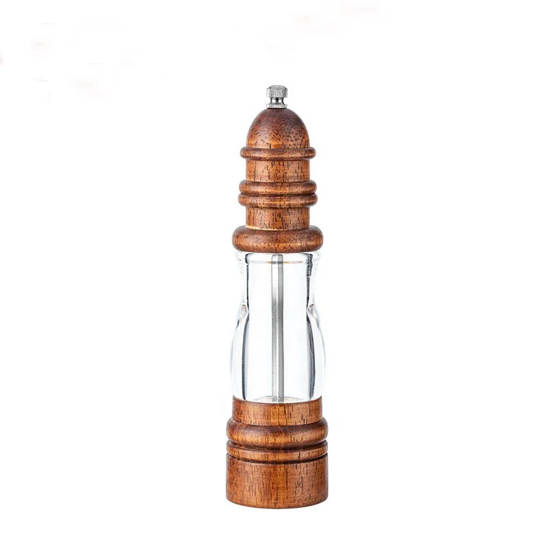 8 Inches Salt Pepper Grinder Rubber Wood Rotor Ceramic Blades Visible Window Adjustable Coarseness Manual Salt Pepper Mills