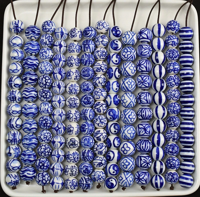 2023 wholesale 11/12/13mm Round Chinese Blue white porcelain loose beads for DIY jewelry making