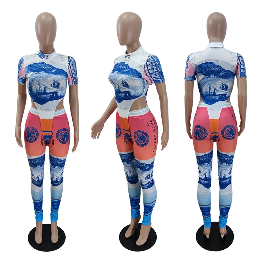 
High Waist Women Stretch Pants Set Bodycon Dollar Two Pants For Women Sets Short Sleeve Two Piece Pant Set Bodysuits 2 Piece 