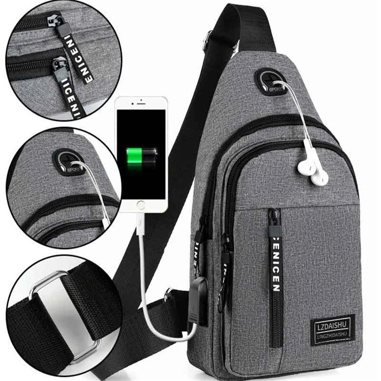 New style Splash proof water men multifunctional chest bag Portable travel shoulder bag with USB interface