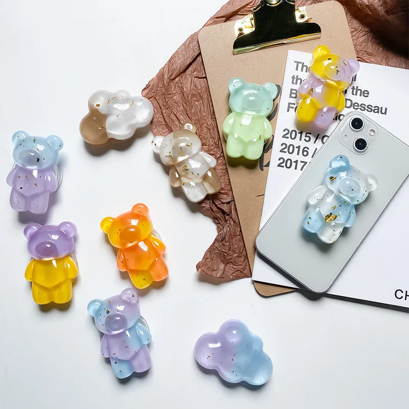 Korean fashion gold foil glitter 3D double color color bear hand cloud mobile phone ring holder