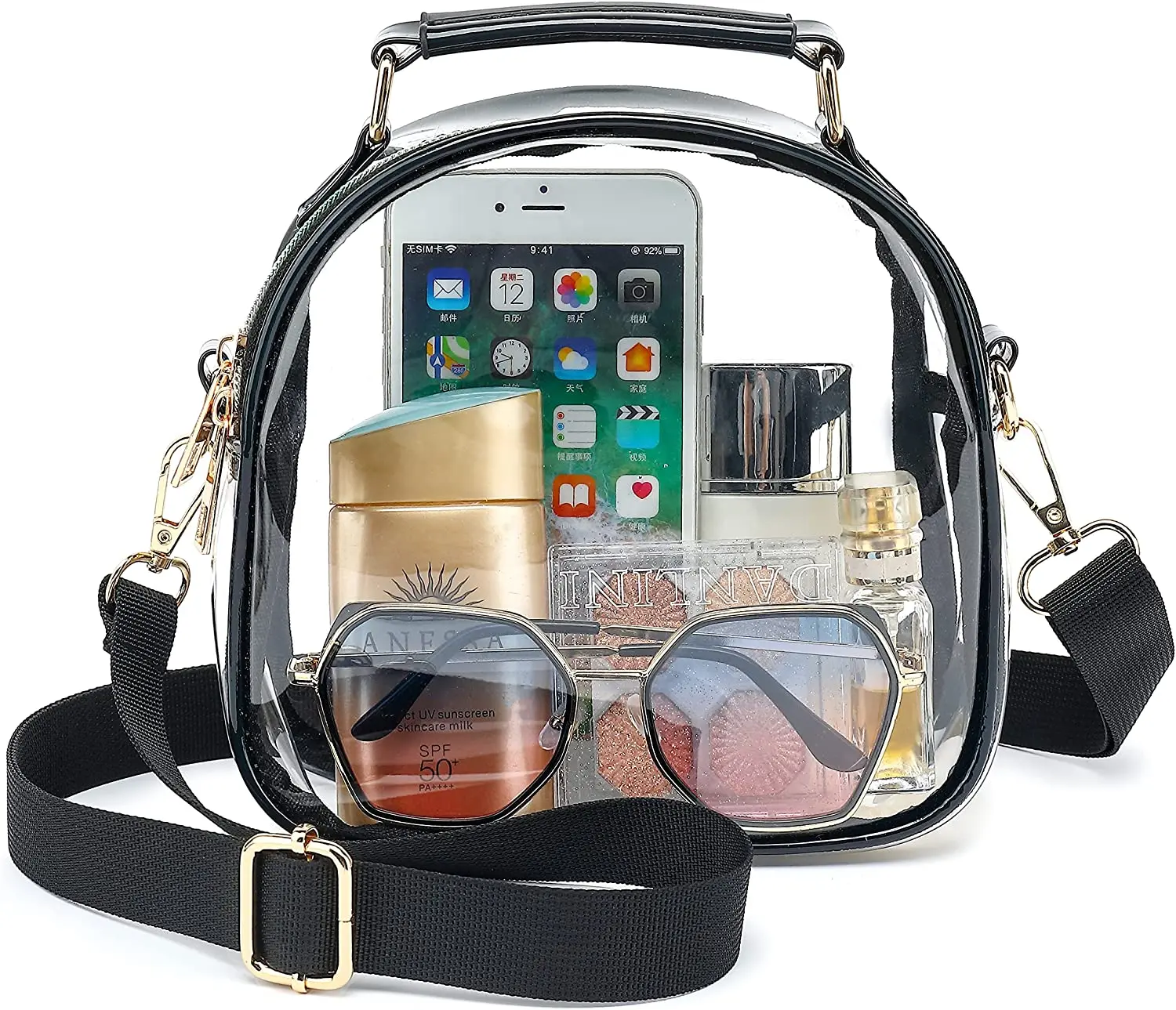 Wholesale TPU/PVC Clear Oval Messenger Bag Stadium Approved Crossbody See Through Purse Handbag for Women with Handle Fashion