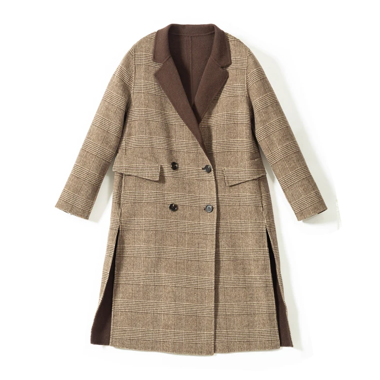 Модное классическое пальто из 100% шерсти с двойным лицом, Женское зимнее пальто из шерсти