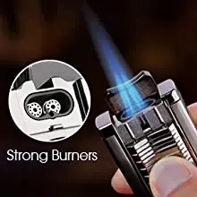 DEBANG Torch Cigar Lighter with Cigar Punch Adjustable Windproof Double Jet Flame Metal Pipe Refillable Butane Lighters