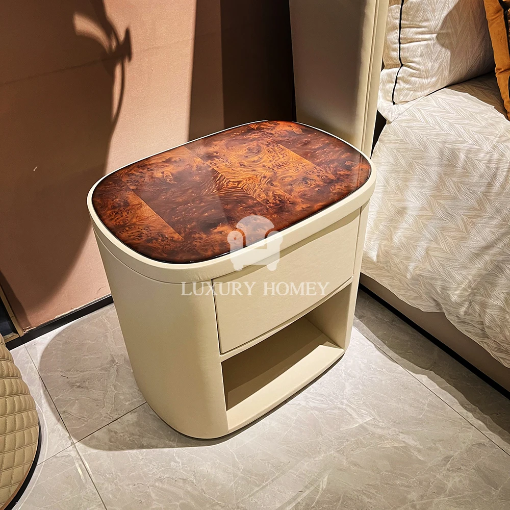 Italian High-end luxury designer fashion natural wood veneer queen size bedroom furniture set luxury bedroom sets