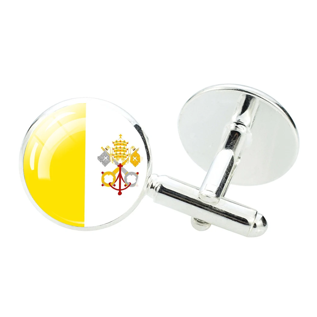 European Flags Cuff Links World National Flag Custom Logo High Quality Stainless Steel Round Men Cufflinks with Box