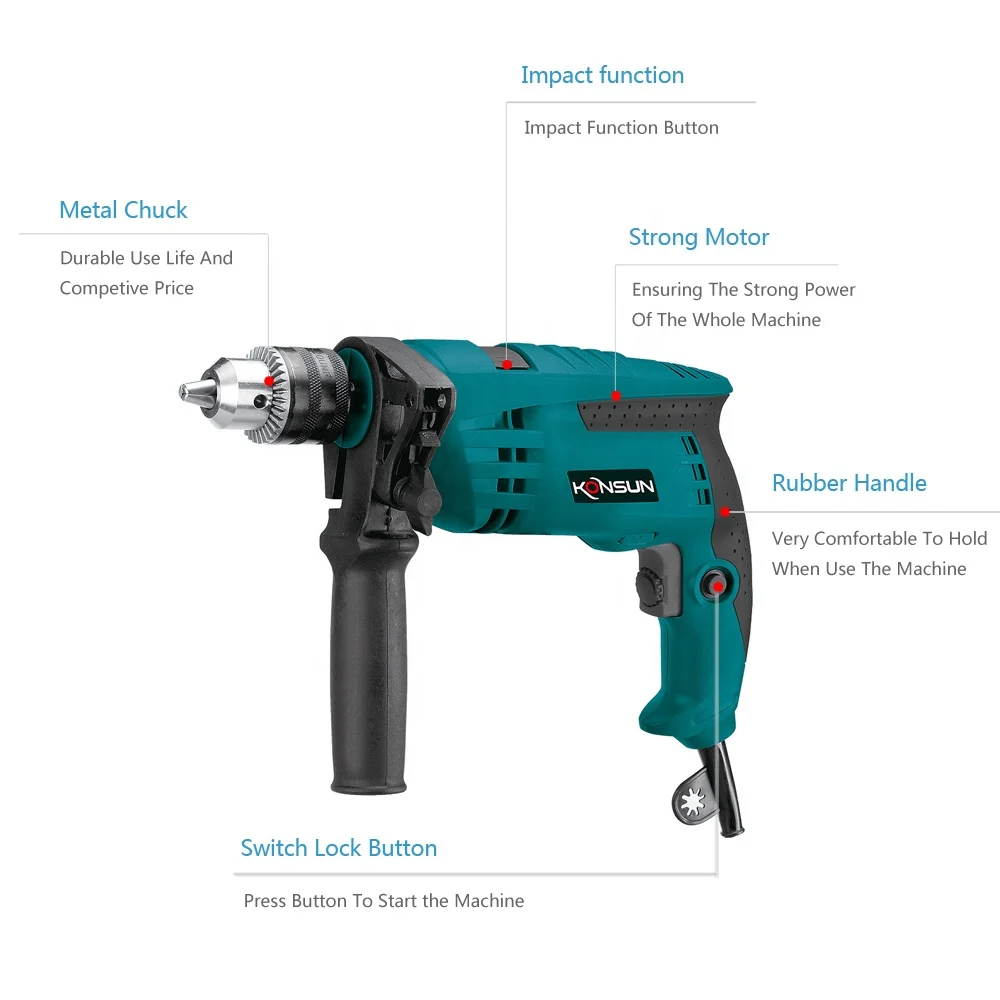 KONSUN China 13mm impact drill driver 600w/710w high quality power tools Electric Handle Impact Drill