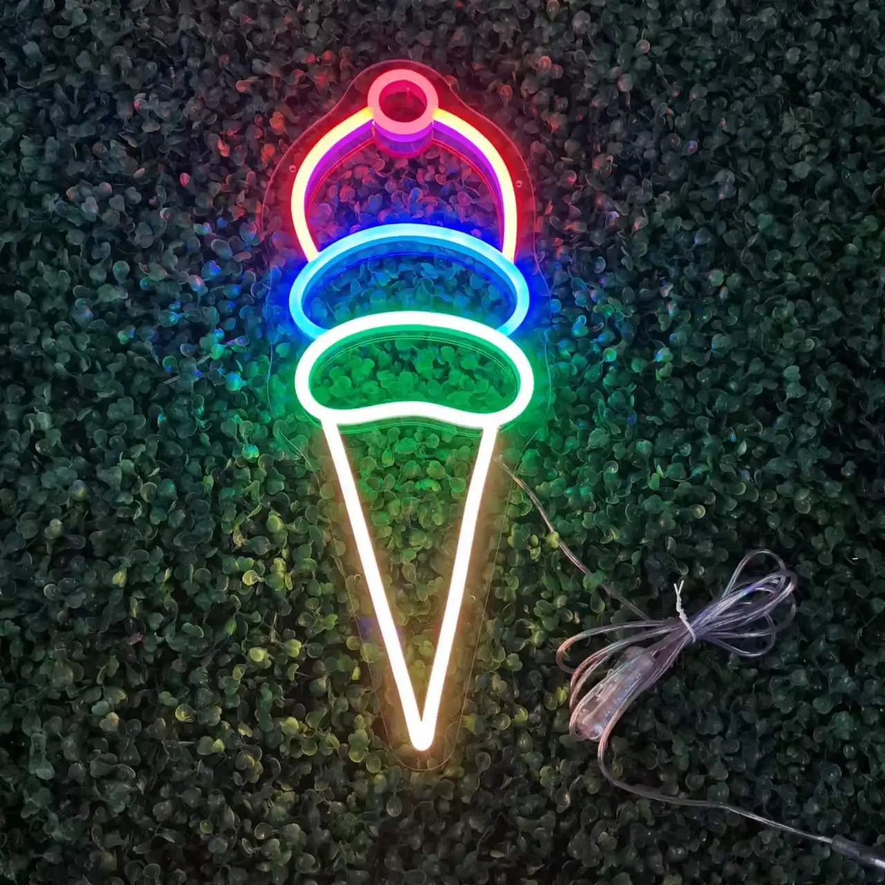Red Customize Wall Light Ice Cream Cone Led Flex Cool Signs For Room Neon Sign