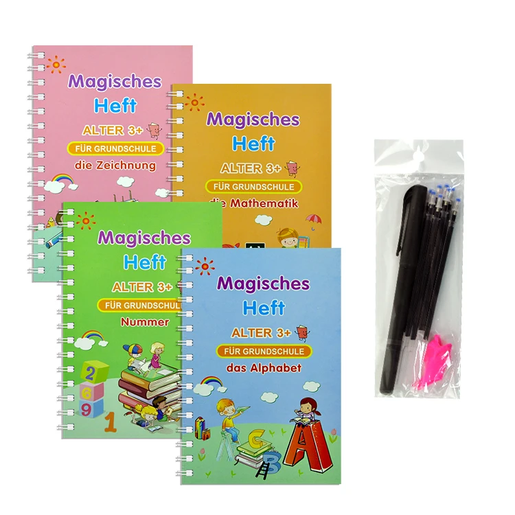Children Magic Ink Reusable 3D Groove Deutsch German Copybook Calligraphy Book For Beginners