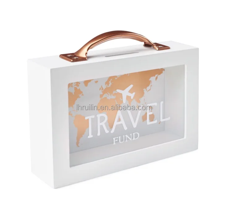 Wooden Transparent Money Can Coin Saving Box Piggy Bank Storage Wooden Money Coin Box