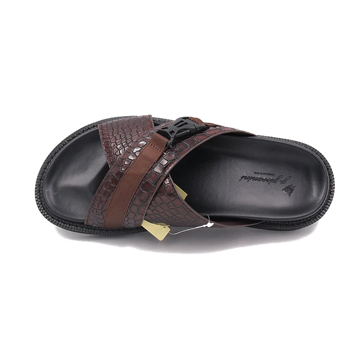 New Men leather slippers Fashion Flip Flop Strap Shoes RED BROWN PU Sole Man Slipper