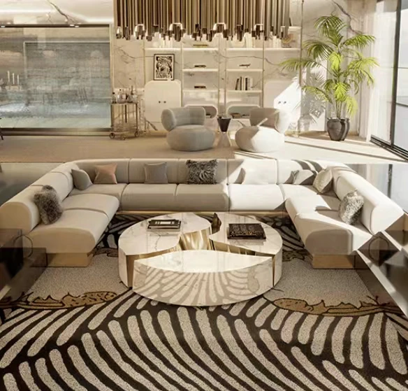 Nordic designer minimalist living room furniture, fabric sofa, 4-seater L-shaped U-shaped customizable sofa combination