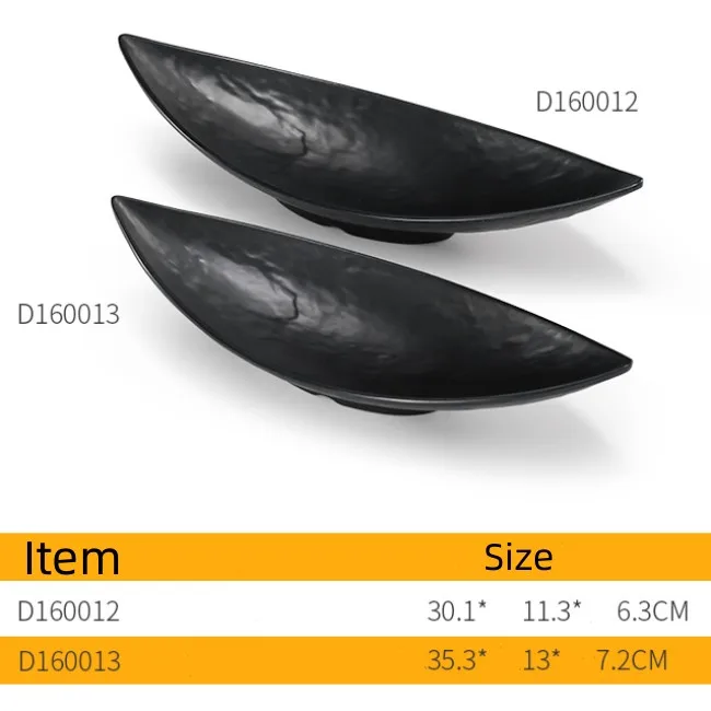 Eco Friendly Melamine Charged Salad Plate Boat Shape Black Melamine Plates Plate Dish