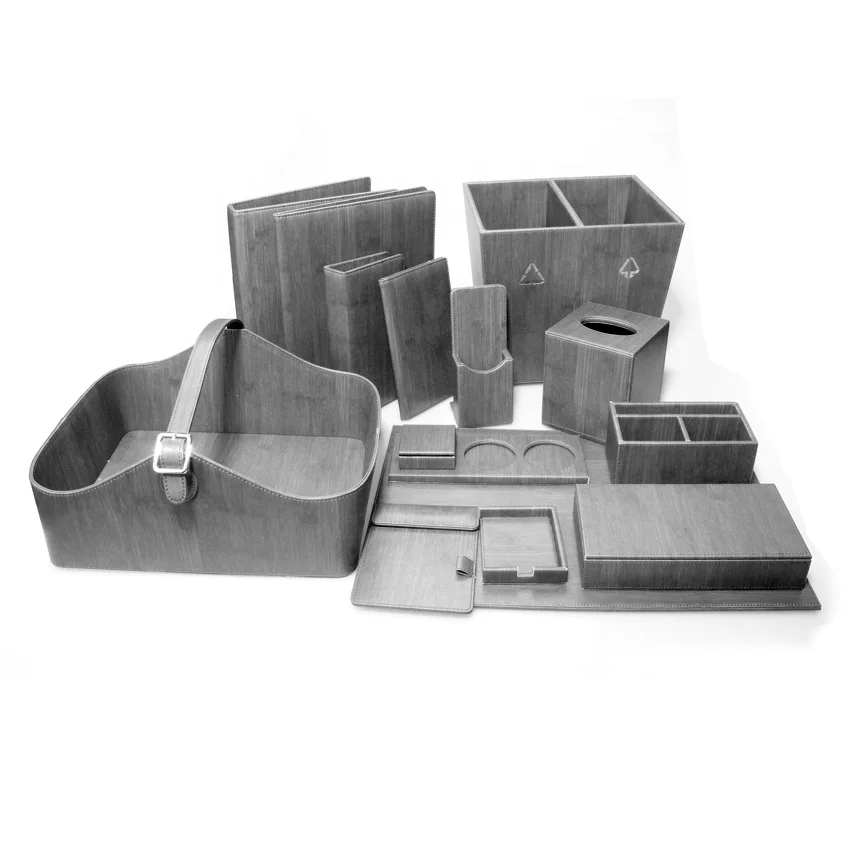 Manufacture custom microfiber pu office desk set desk accessory set