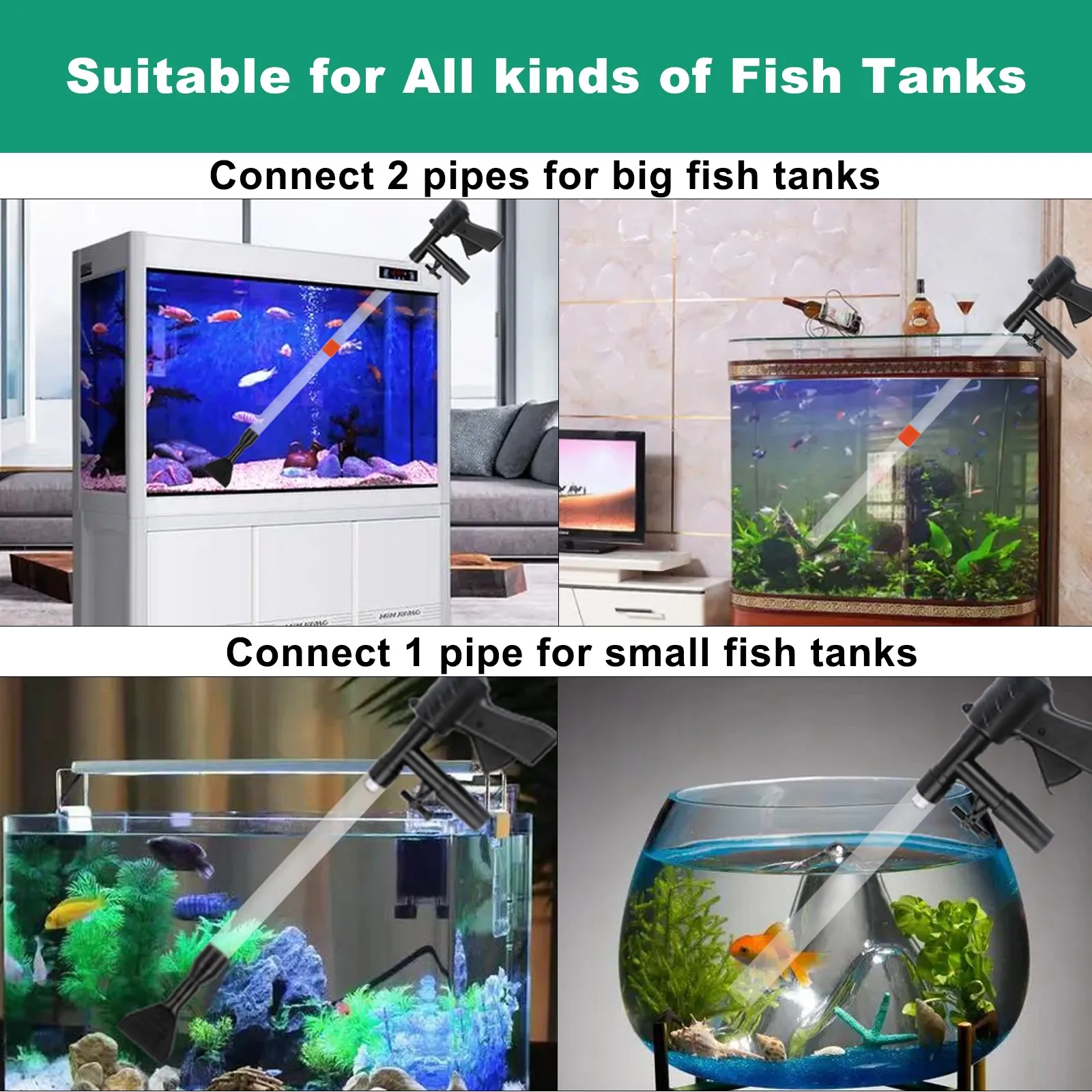 Fish Tank Vacuum Gravel Cleaner Long Nozzle Water Changer Gravel Vacuum for Aquarium fish tank siphon and gravel cleaner