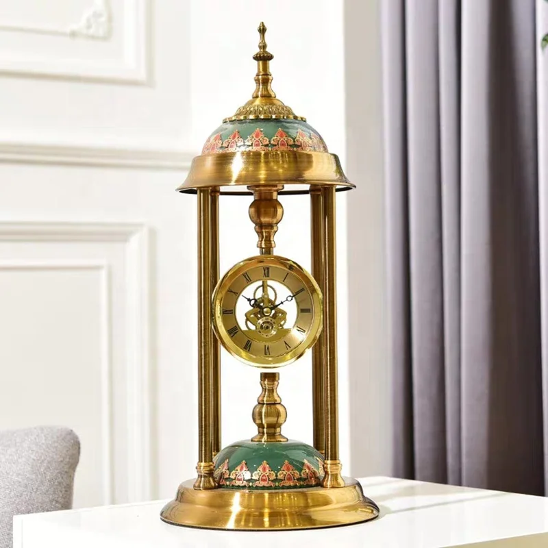 European style vintage premium desk clock metal Table Desk Clock table clock and candle holder set for home office decorative