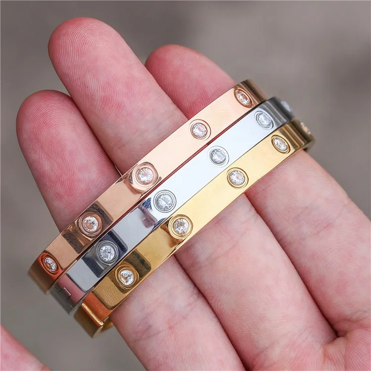 Carti Love Couple Screw Popular Luxury Designer Famous Brand Gold Plated Titanium 316L Stainless Steel Zircon Bangle Bracelet