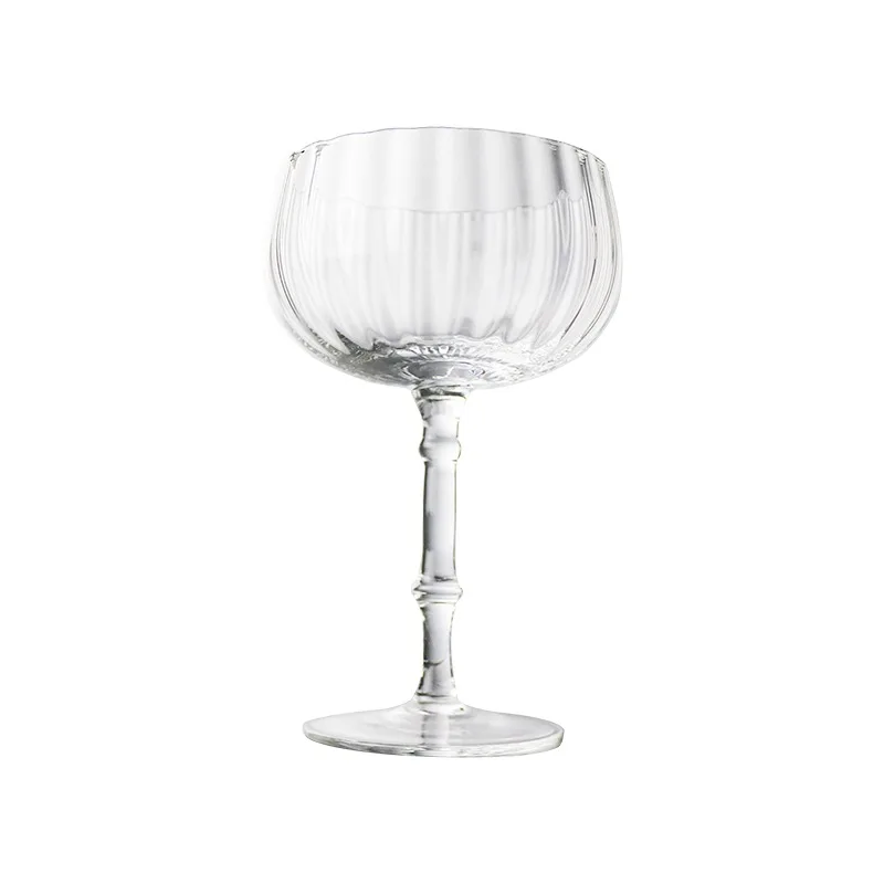 Factory Price fashion vertical stripes ribbed cocktail martini glass dessert cup wine glasses crystal shallow champagne glass