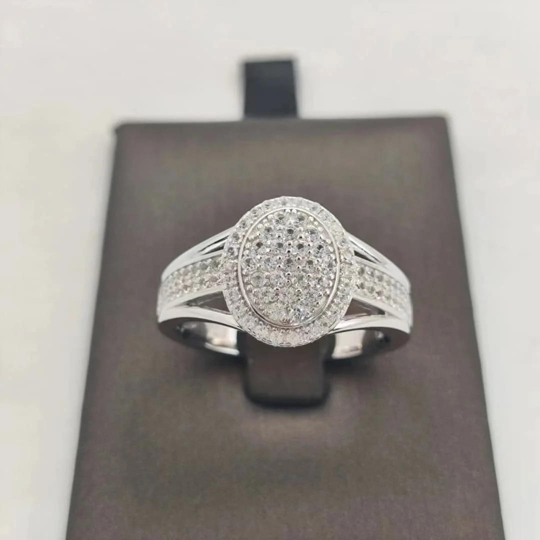Custom Real Promise 925 Sterling Silver IJ VVS Diamond Ring Halo White Sapphire Split-Shank Oval Pave Ring For Women