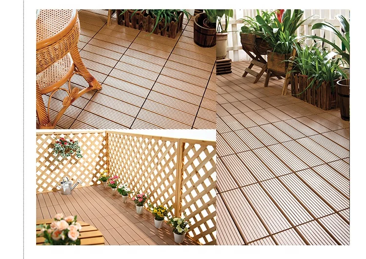 wholesale wood look brown engineered plastic wood interlocking composite outdoor deck tiles