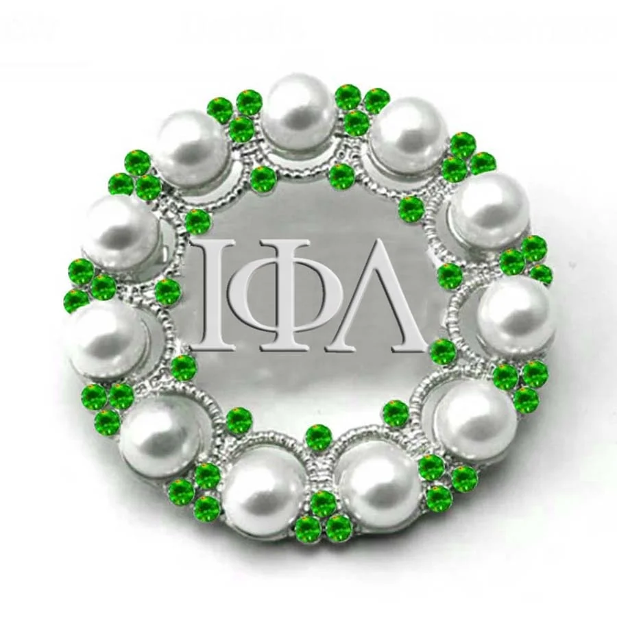 Topvesko Newest Custom Fashion Sorority IPL pin circle pearl pin Green Color Iota Phi Lambda Brooch