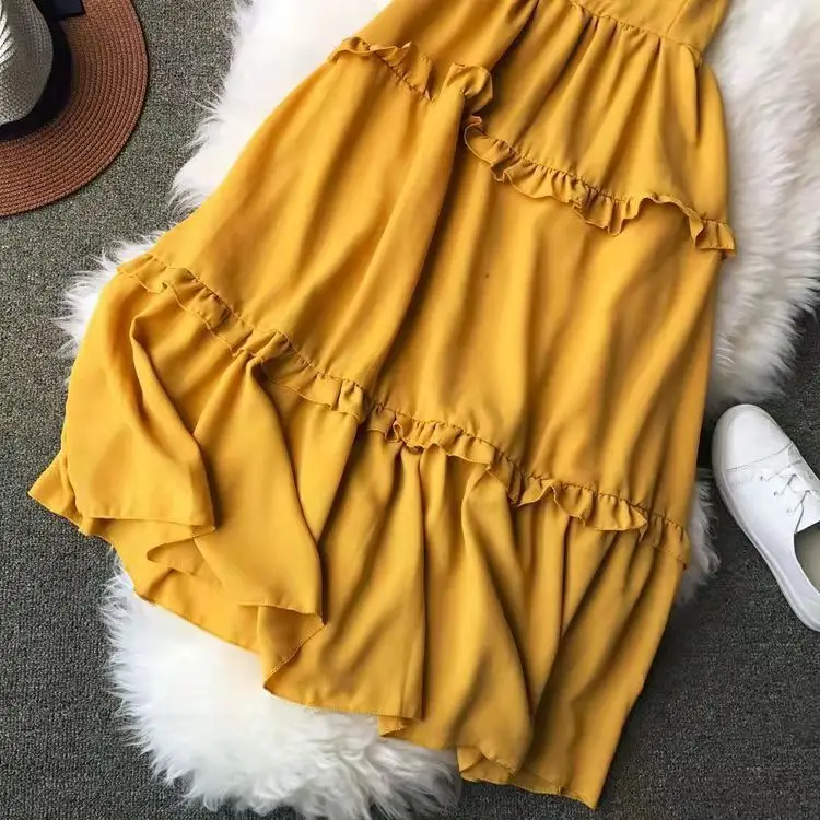 50% off New Women Elegant Ladies Elastic Waist Dresses Pure Color Tie Straps Bow Mid-Length Skirt With Suspenders And Is Slimmer