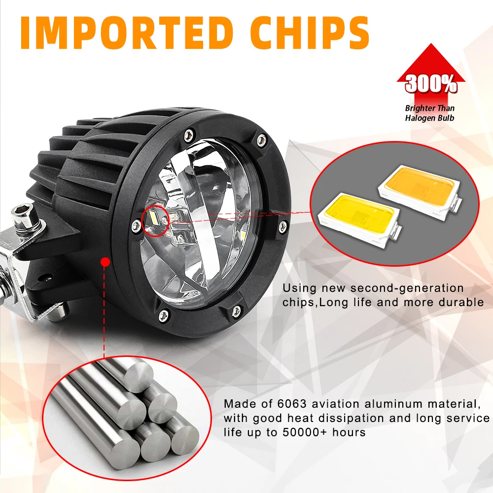 4x4 Accessories Spot Auxiliary 50W Offroad Truck Bumper High Low Beam White Yellow Lighting 4 inch Round Car Led Driving Light
