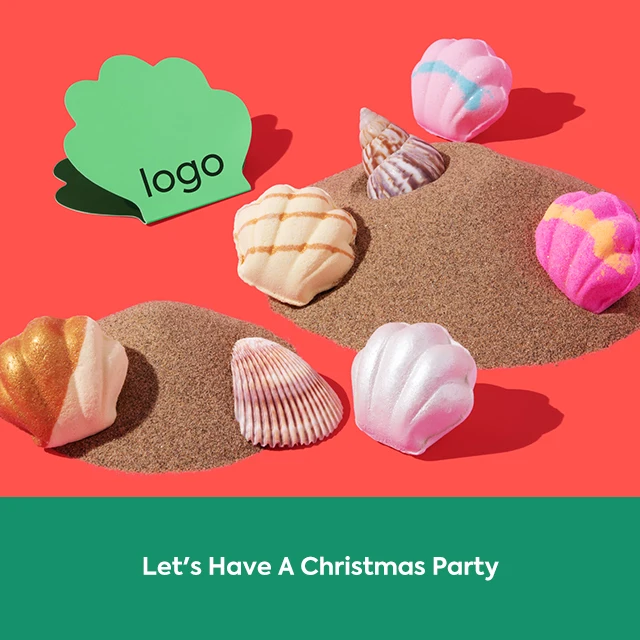 Seashell Christmas Kids Bath Salt Ball Packaging Bath Bombs Powder Gift Set Organic Salt Bath Bombs With Flowers