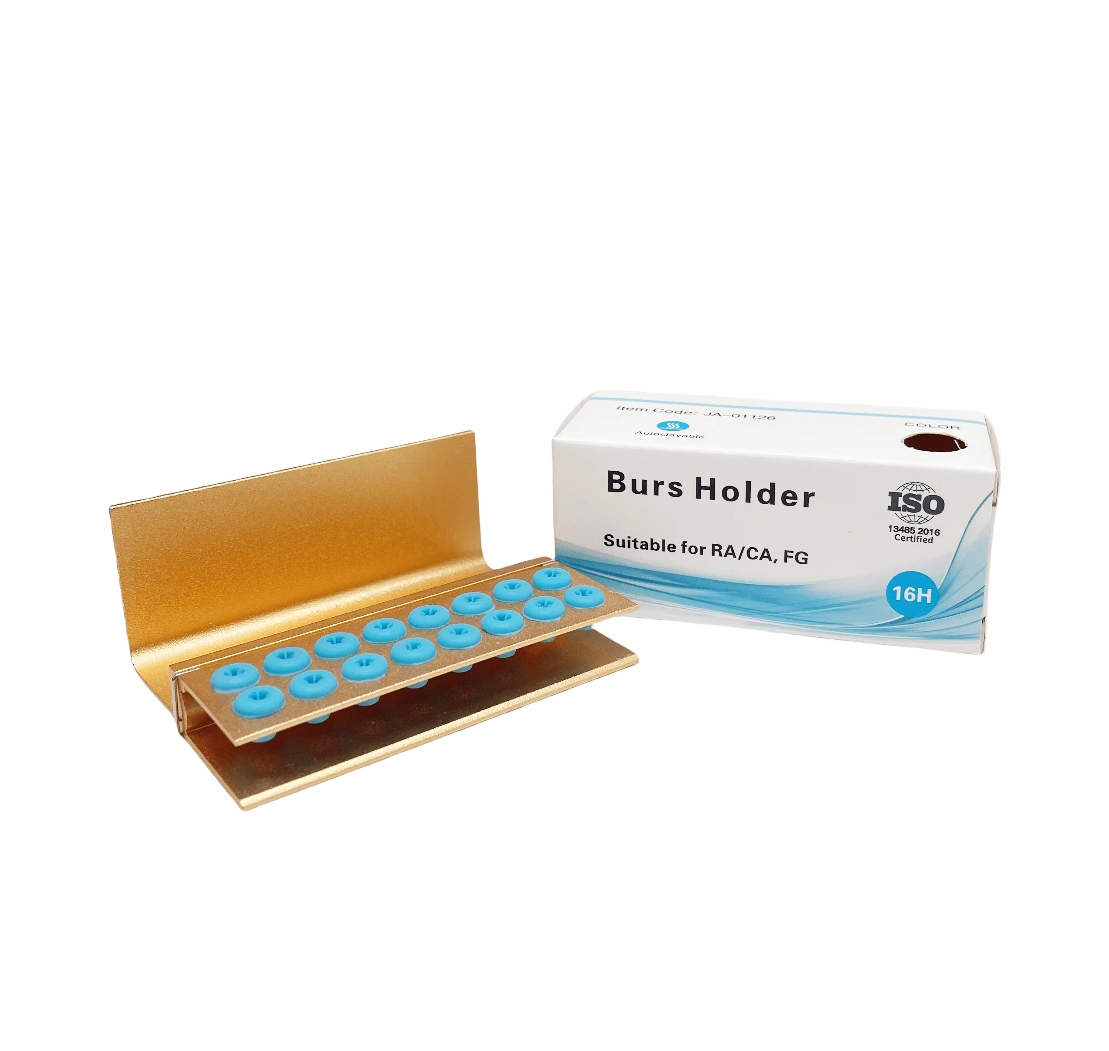 Golden 16 Holes Dental Burs Holder Block Aluminum Autoclavable