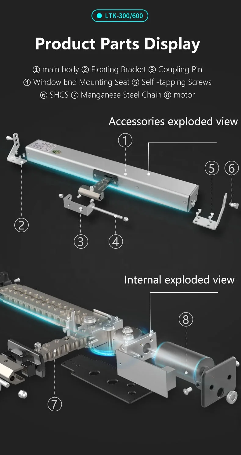 Electric Window Chain Actuator with Chain Length Adjustable Function