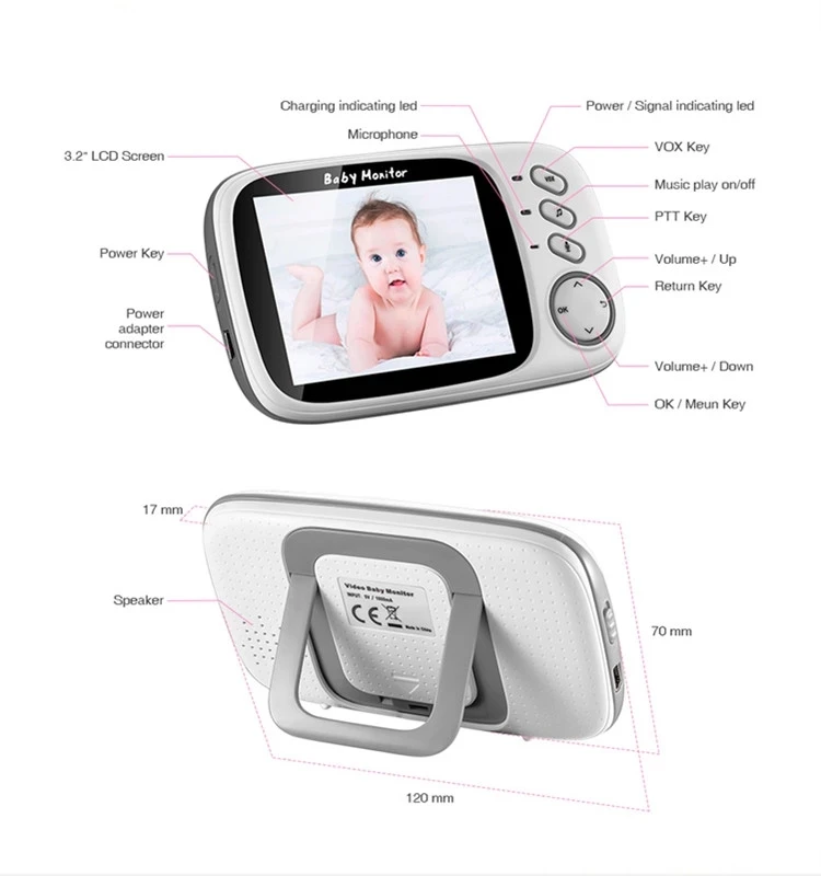 
Smart Auto VOX 3.2' LCD Display Babyfoon Wireless Video Baby Cam Monitor VB603 With Digital Camera 