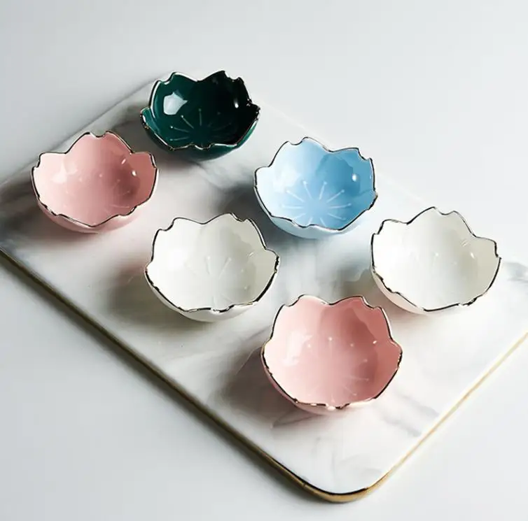 Luxury round Sakura Plate Bowl Set Cherry Blossom Vinegar Soy Sauce Dishes Floral Ceramic Seasoning Dipping for Home Kitchen Use