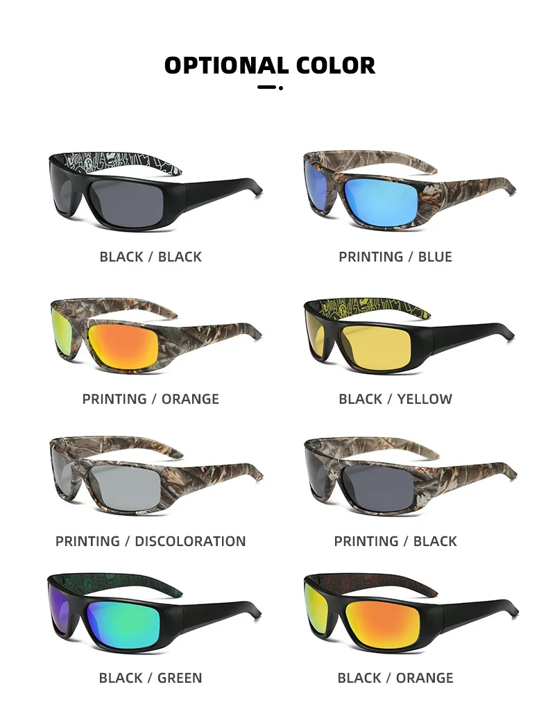 Customized 2024 Fashion Camouflage Sports Cycling Eyewear Sun Glasses UV400 Color Film Fishing Polarized Sunglasses For Men