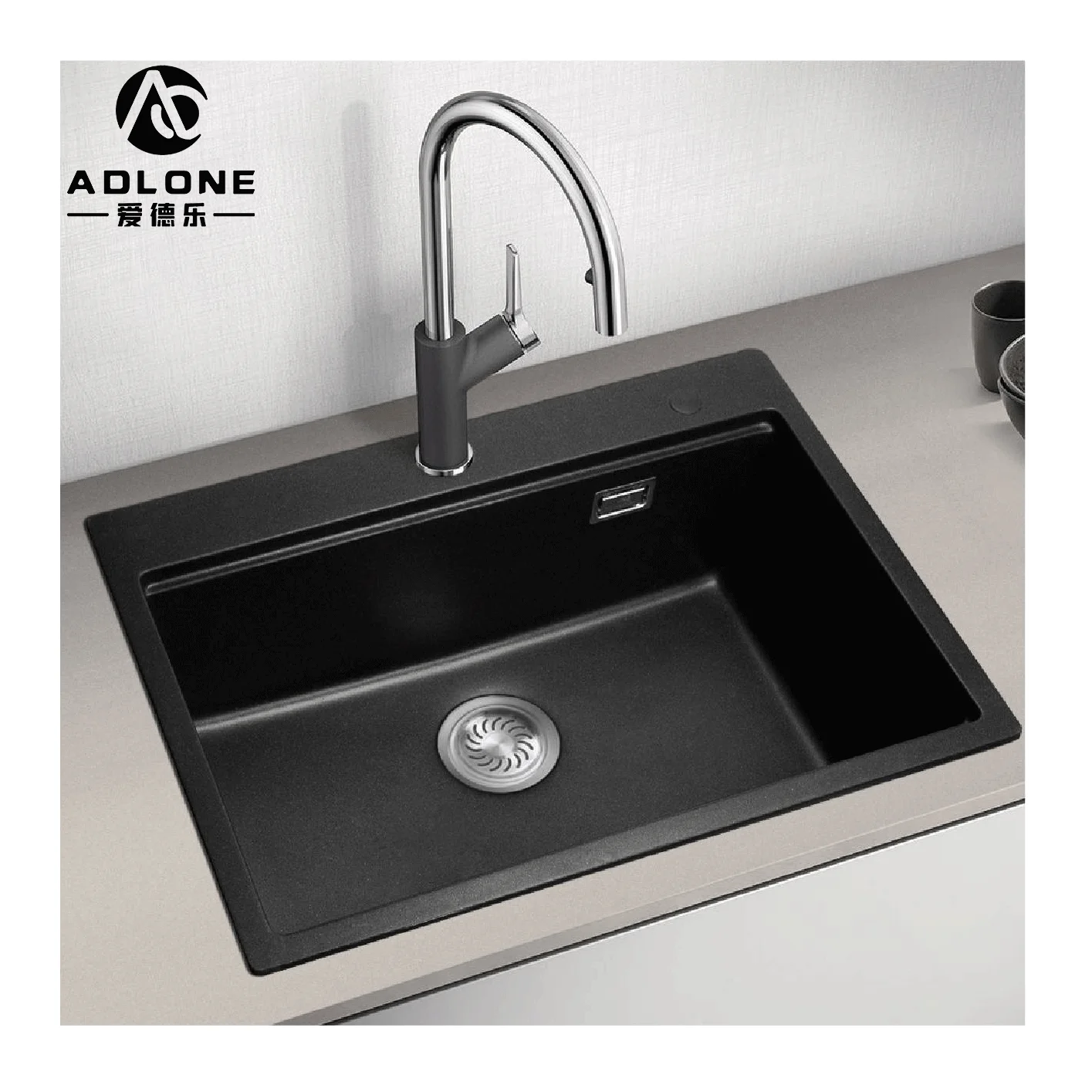 Modern Design Composite Granite Sink Single Bowl Quartz Square Counter Basin Wash Sink Quartz Kitchen Sink